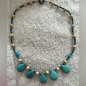 Hand Crafted Boho Inspired Turquoise and Cream Beaded Necklace. NWOT.